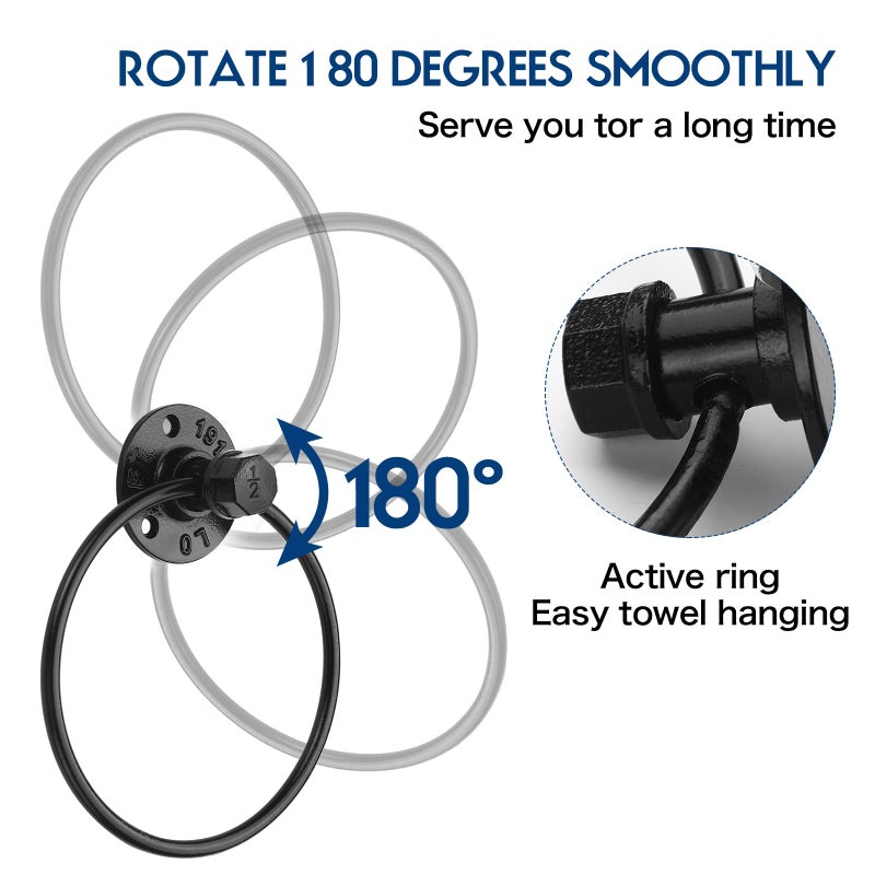 ROXLLGJC Industrial Towel Ring Rustic Pipe Hand Towel Holder Wall Mounted for Bathroom - Image 3